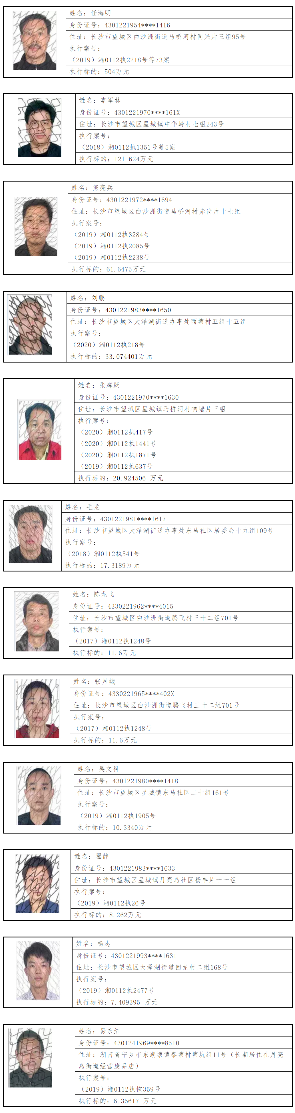 最新一批长兴老赖