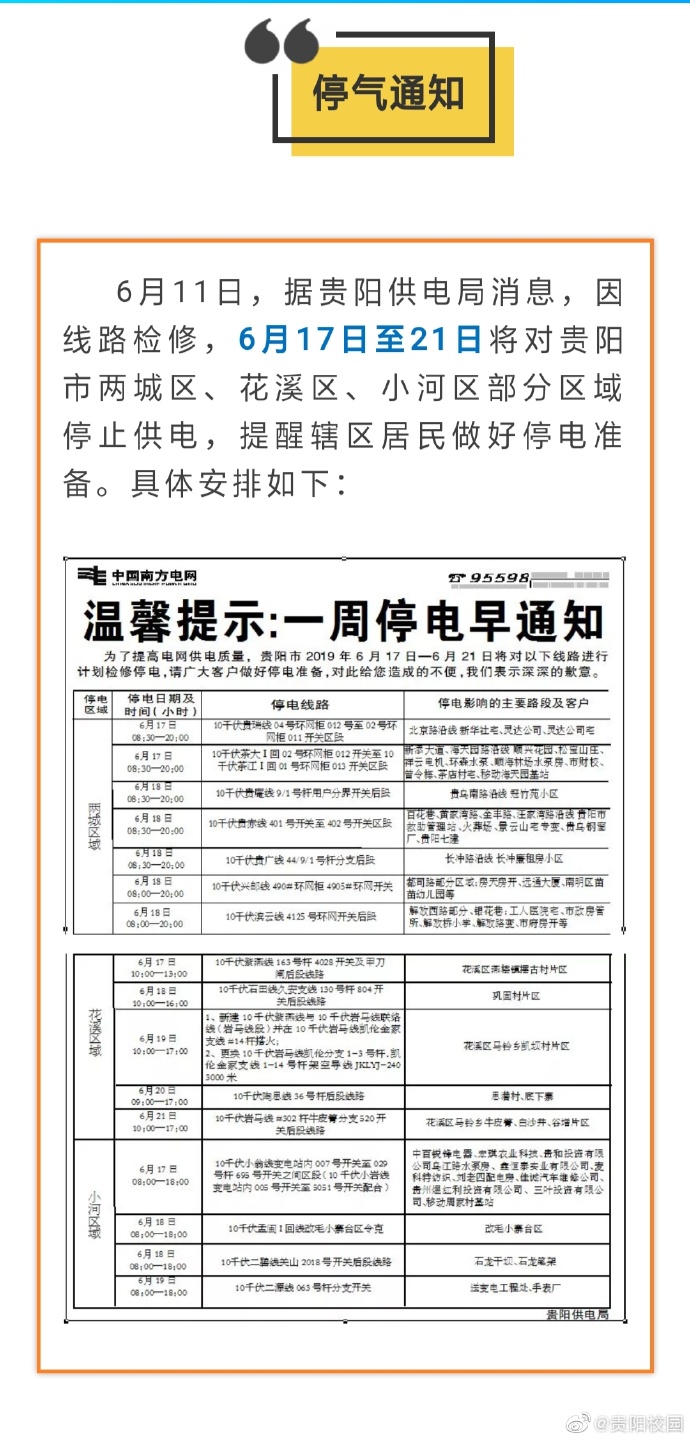 贵阳市最新停电通知