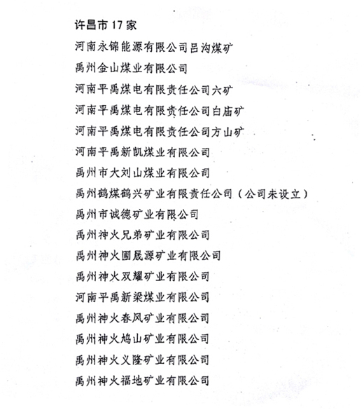 河南关闭煤矿最新名单