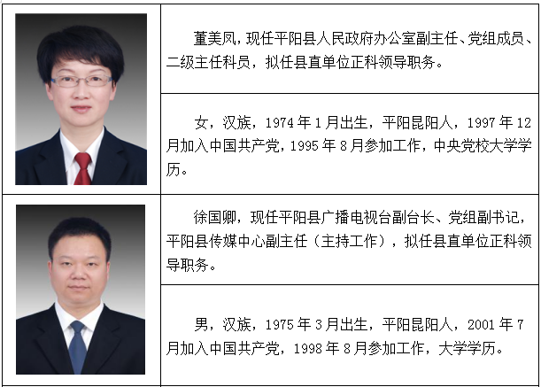 平阳县最新干部任命