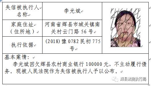 2016最新老赖曝光辉县