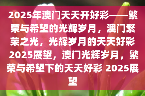 2025年澳门夭天好彩,澳门，在时间的流转中焕发新彩——展望2025年澳门夭天好彩